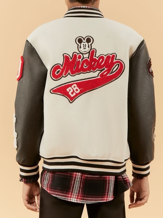 Disney Other - Disney x Forever 21 Mickey & Friends Varsity Jacket Cream Kids Boys 13/14 XL